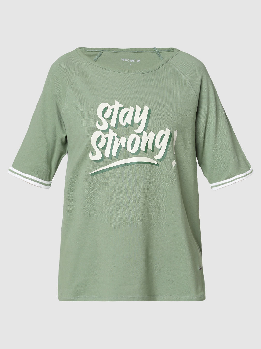 Green Stay Strong Print T-Shirt