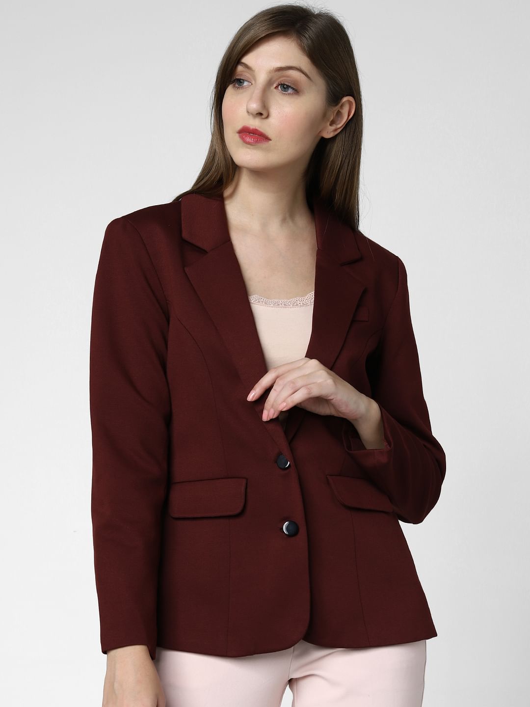 Burgundy Double Button Blazer