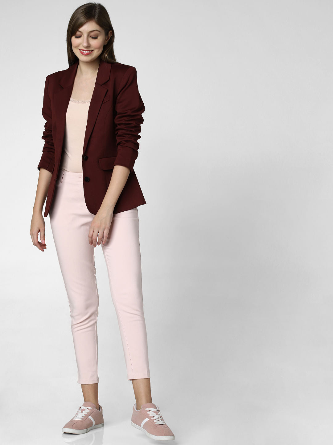 Burgundy Double Button Blazer