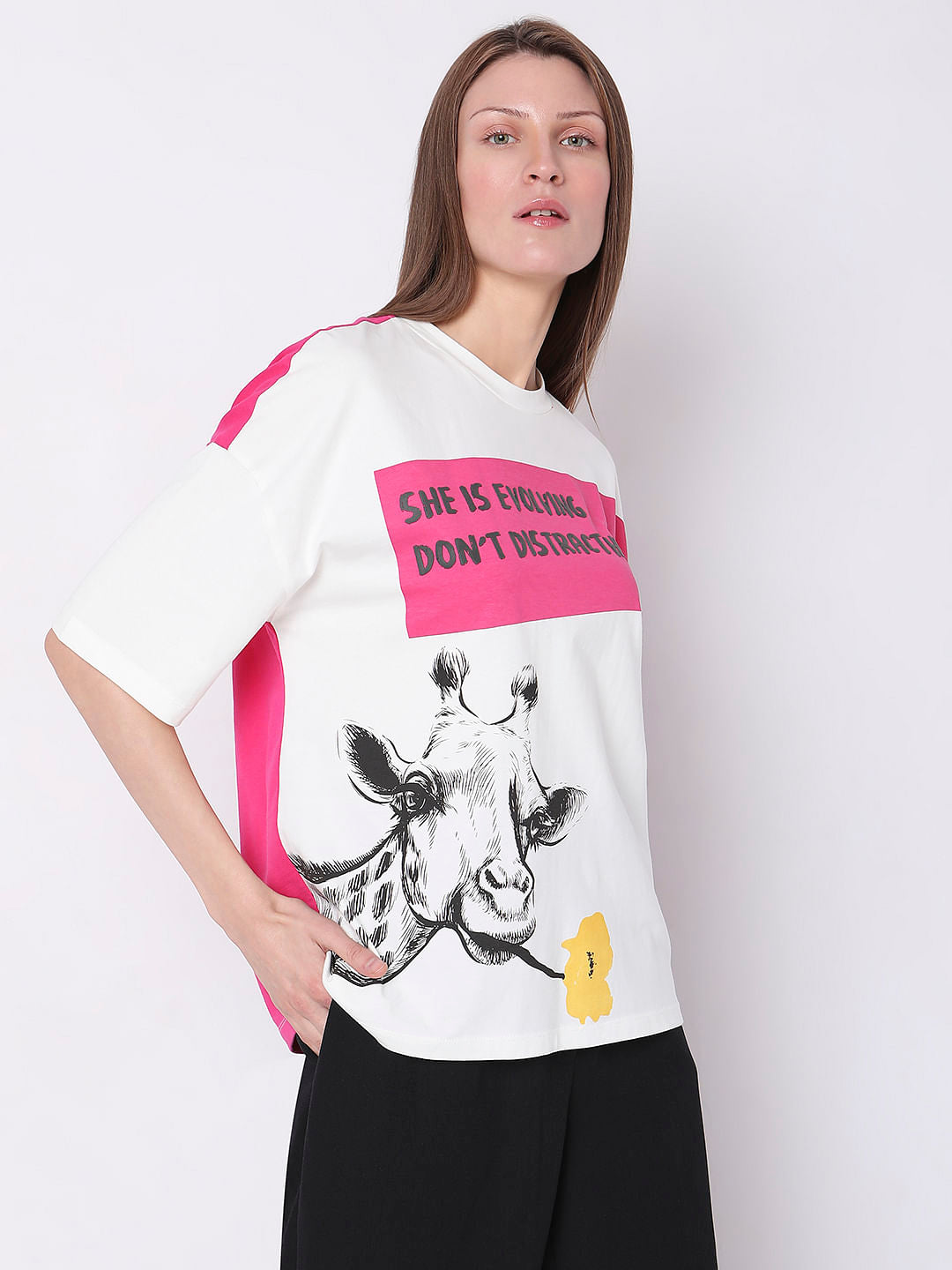 White Typographic Print T-Shirt