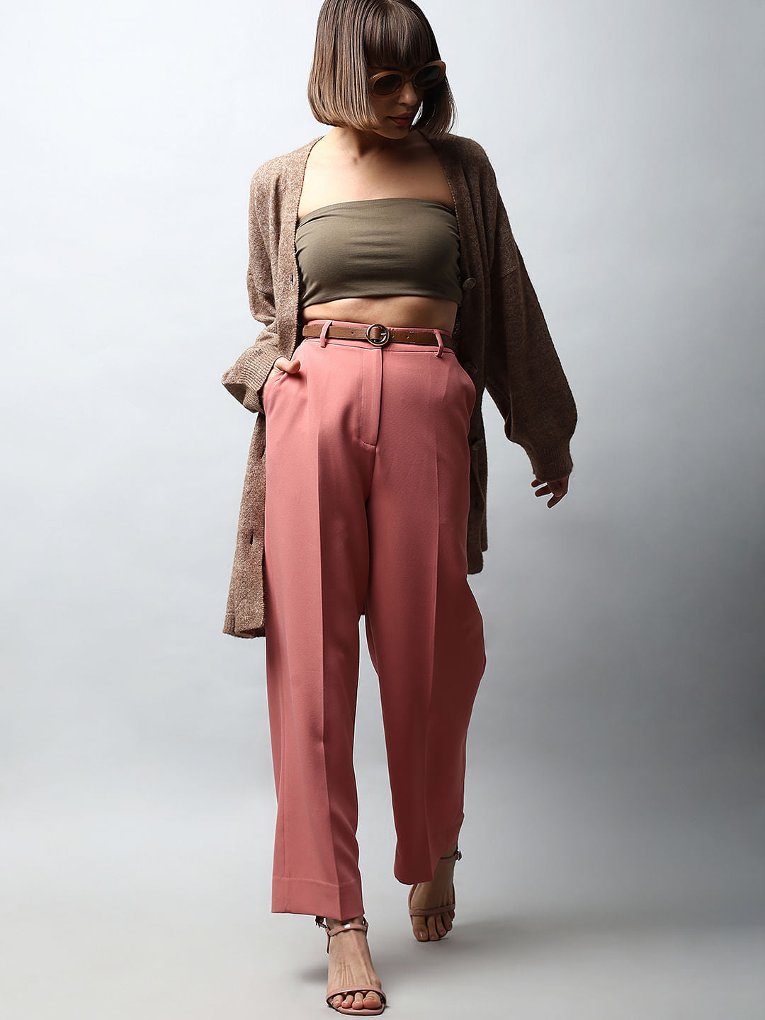 Pink High Rise Wide-Leg Pants