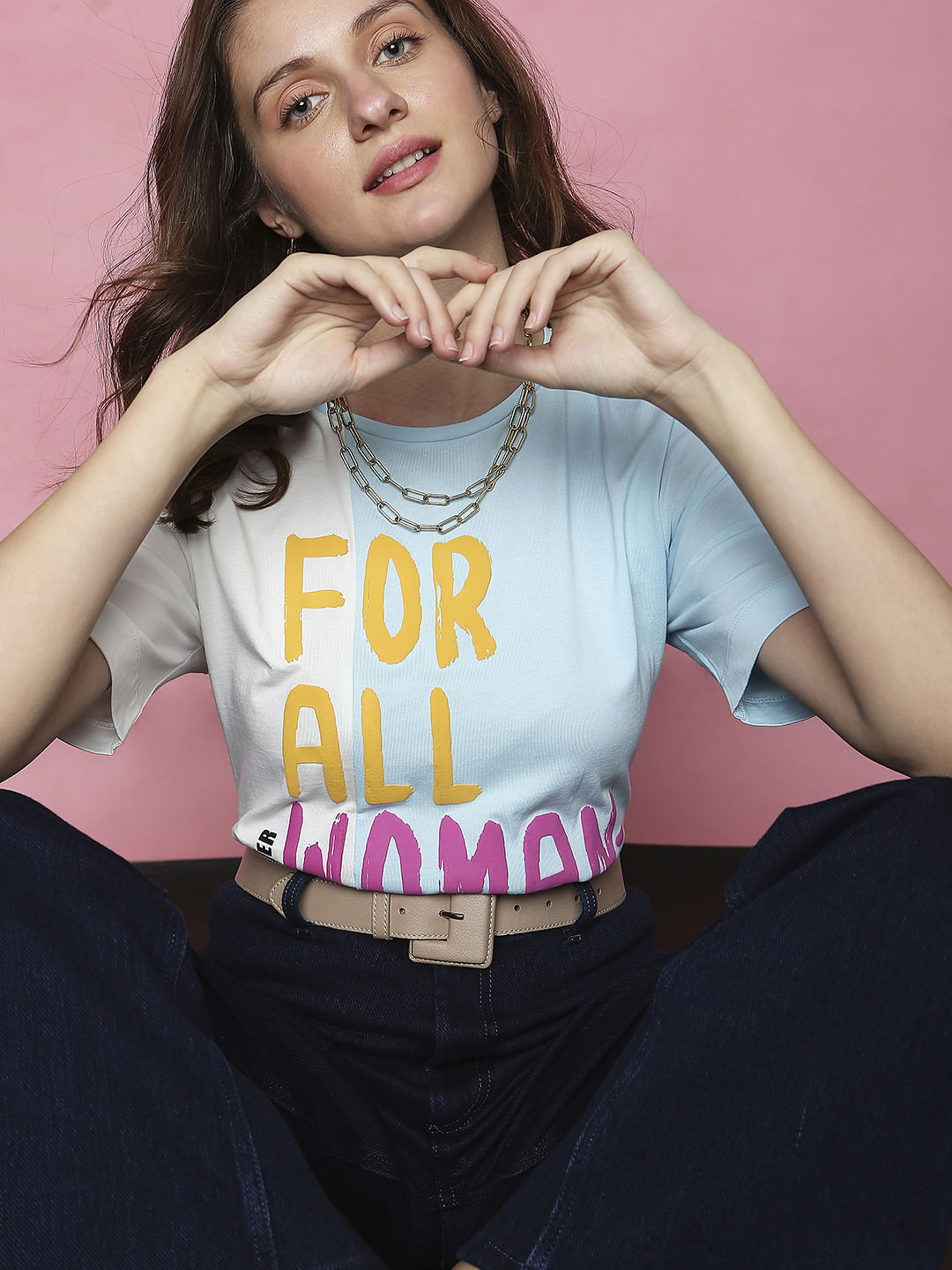 Blue Colourblocked Printed T-Shirt