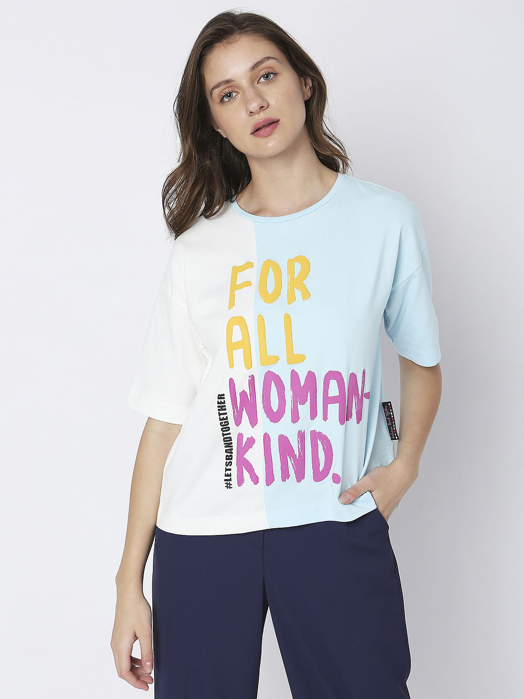 Blue Colourblocked Printed T-Shirt