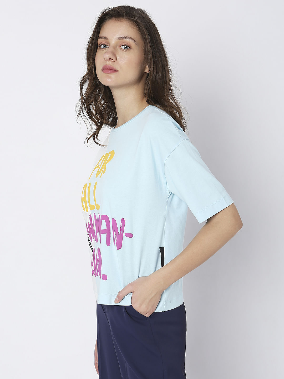 Blue Colourblocked Printed T-Shirt