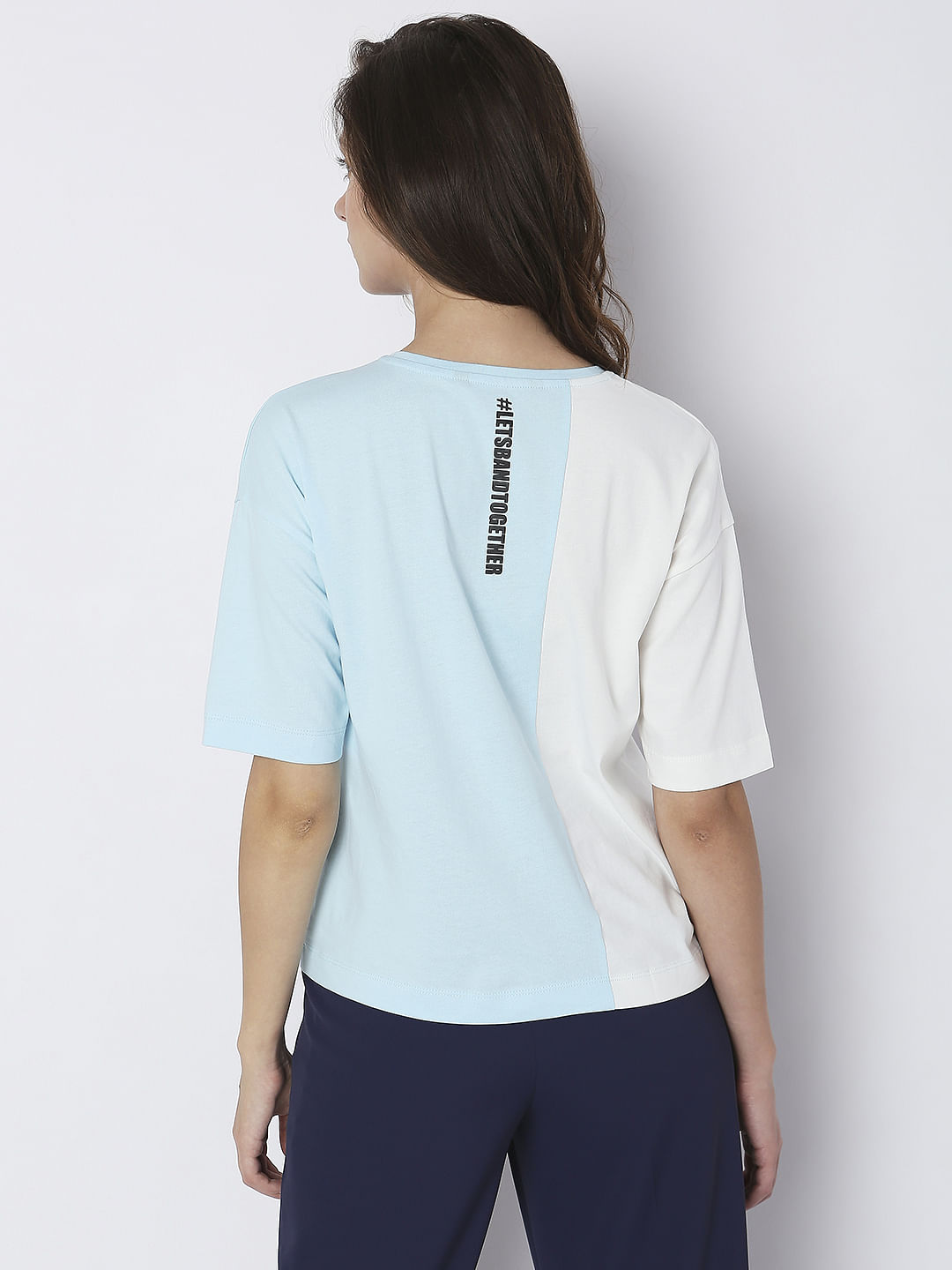 Blue Colourblocked Printed T-Shirt