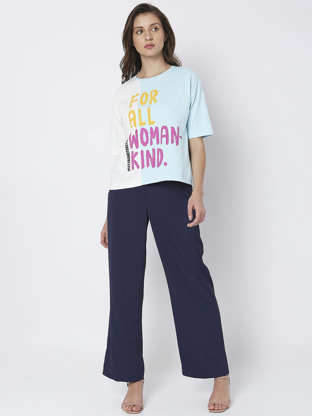 Blue Colourblocked Printed T-Shirt