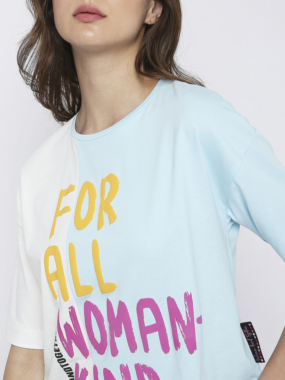 Blue Colourblocked Printed T-Shirt