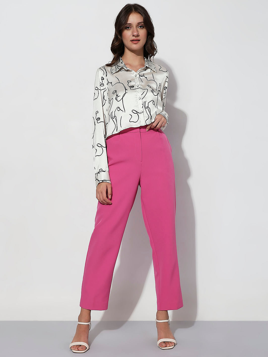White Graphic Print Cropped Shirt