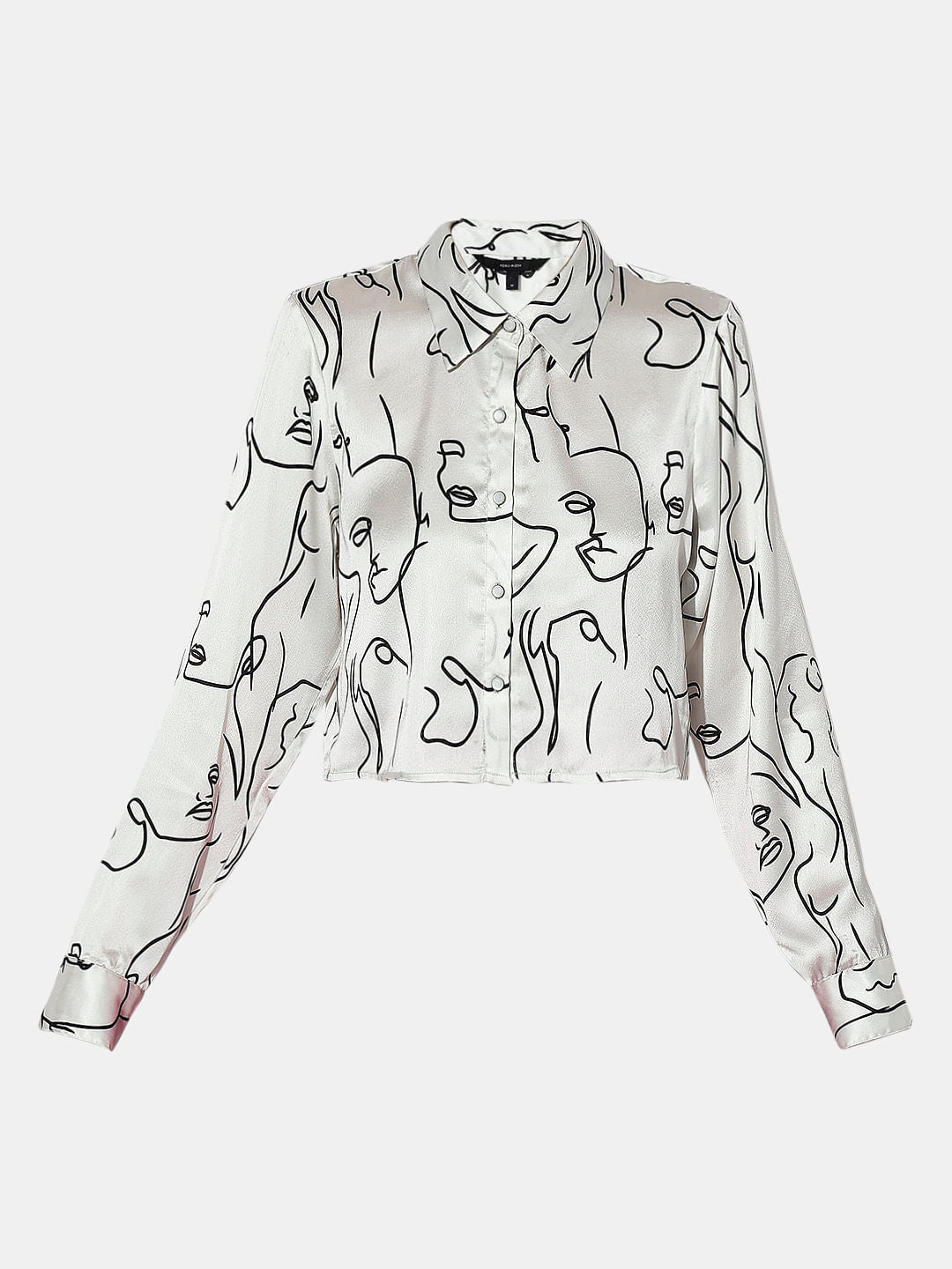 White Graphic Print Cropped Shirt