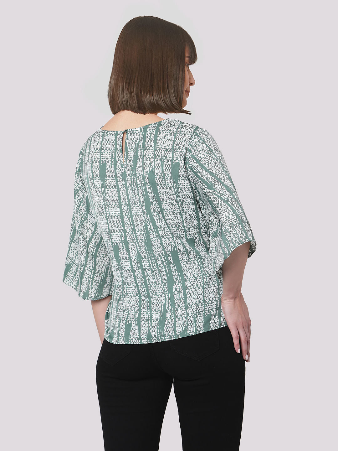 Green Geometric Print Wrap Top