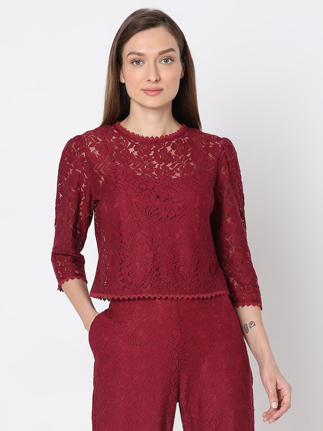 Maroon Lace Co-Ord Set Top