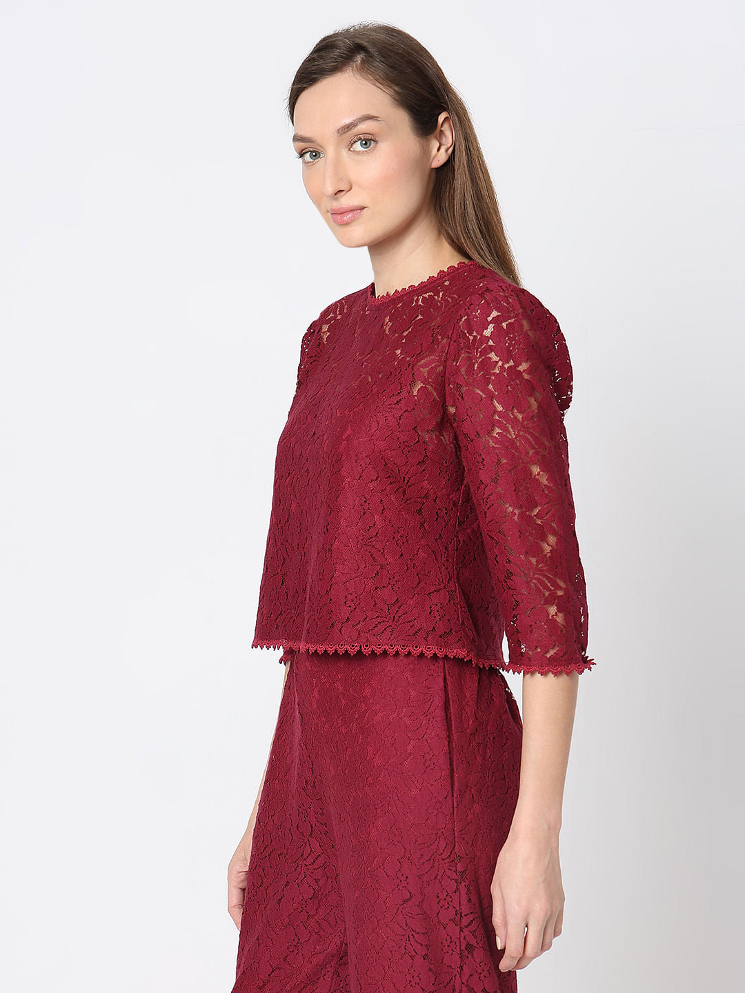 Maroon Lace Co-Ord Set Top