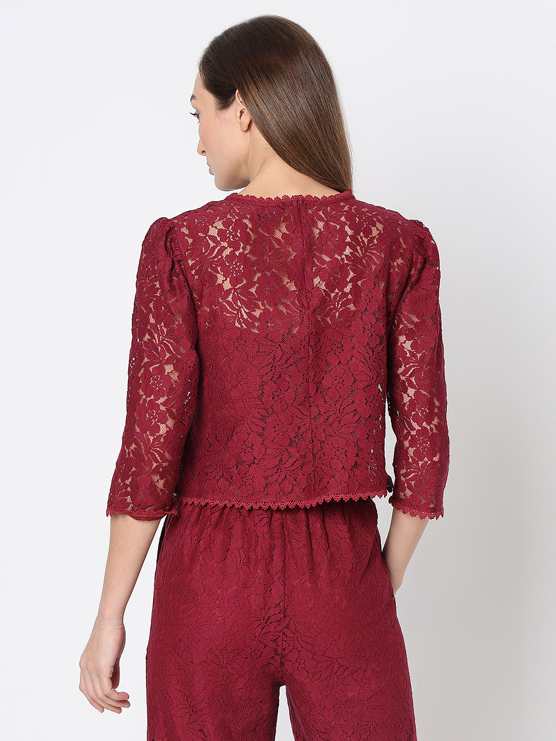 Maroon Lace Co-Ord Set Top