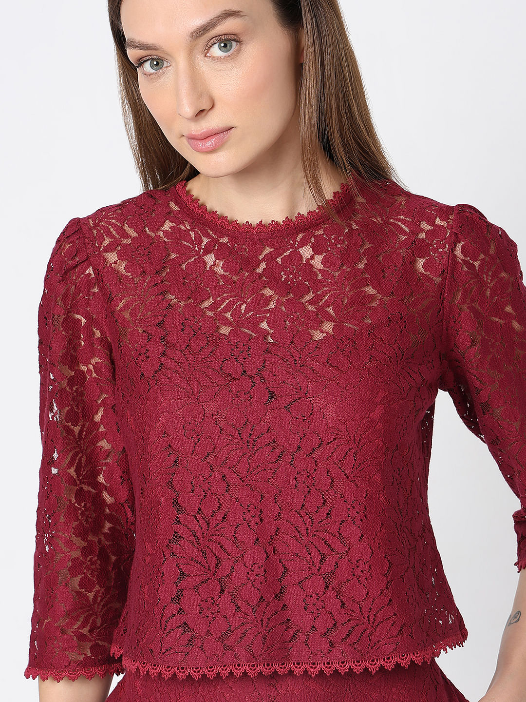 Maroon Lace Co-Ord Set Top
