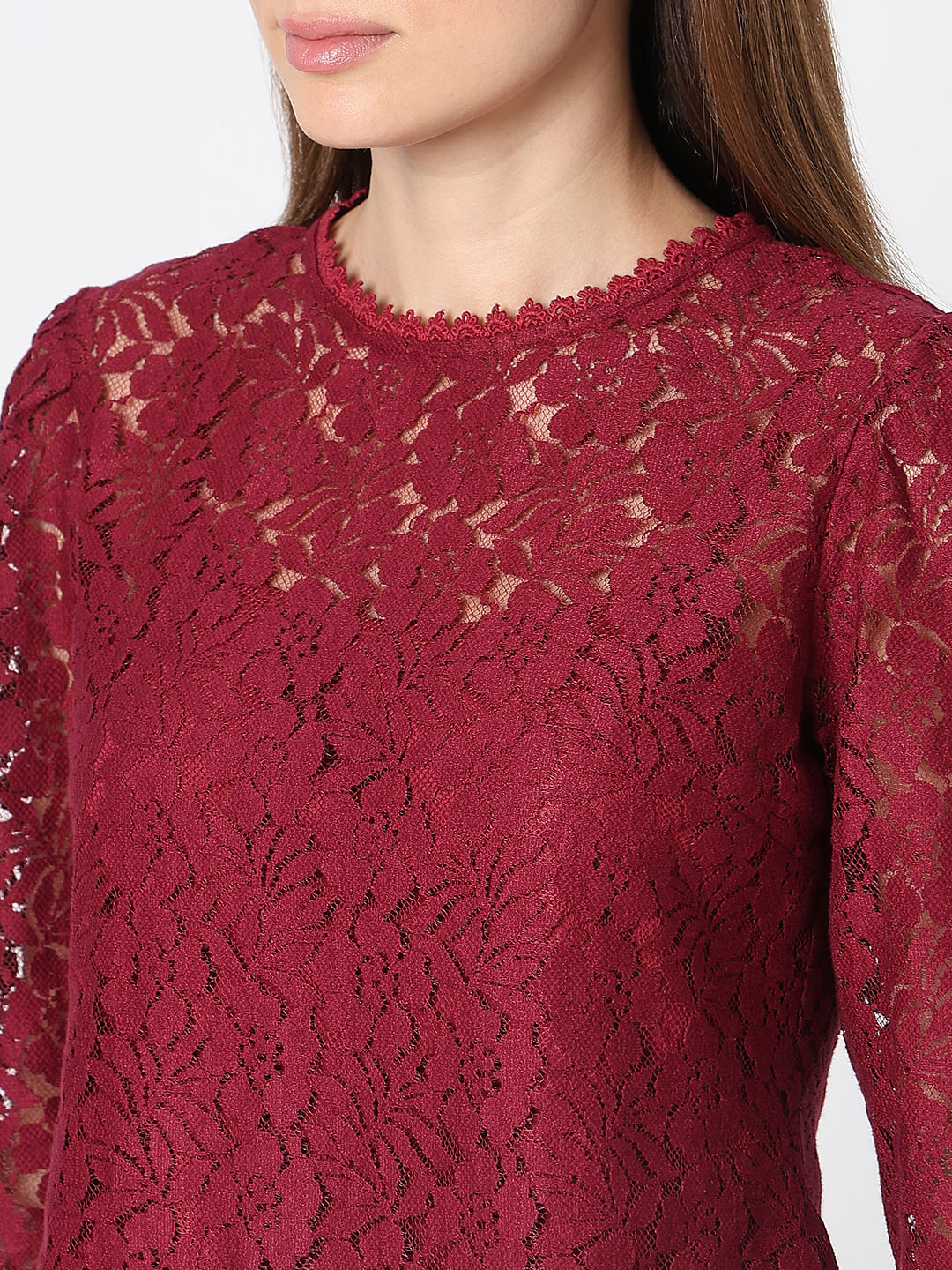 Maroon Lace Co-Ord Set Top