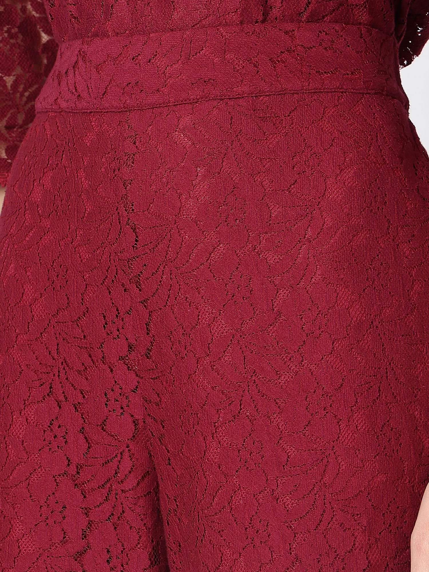 Maroon High Rise Lace Co-Ord Set Pants