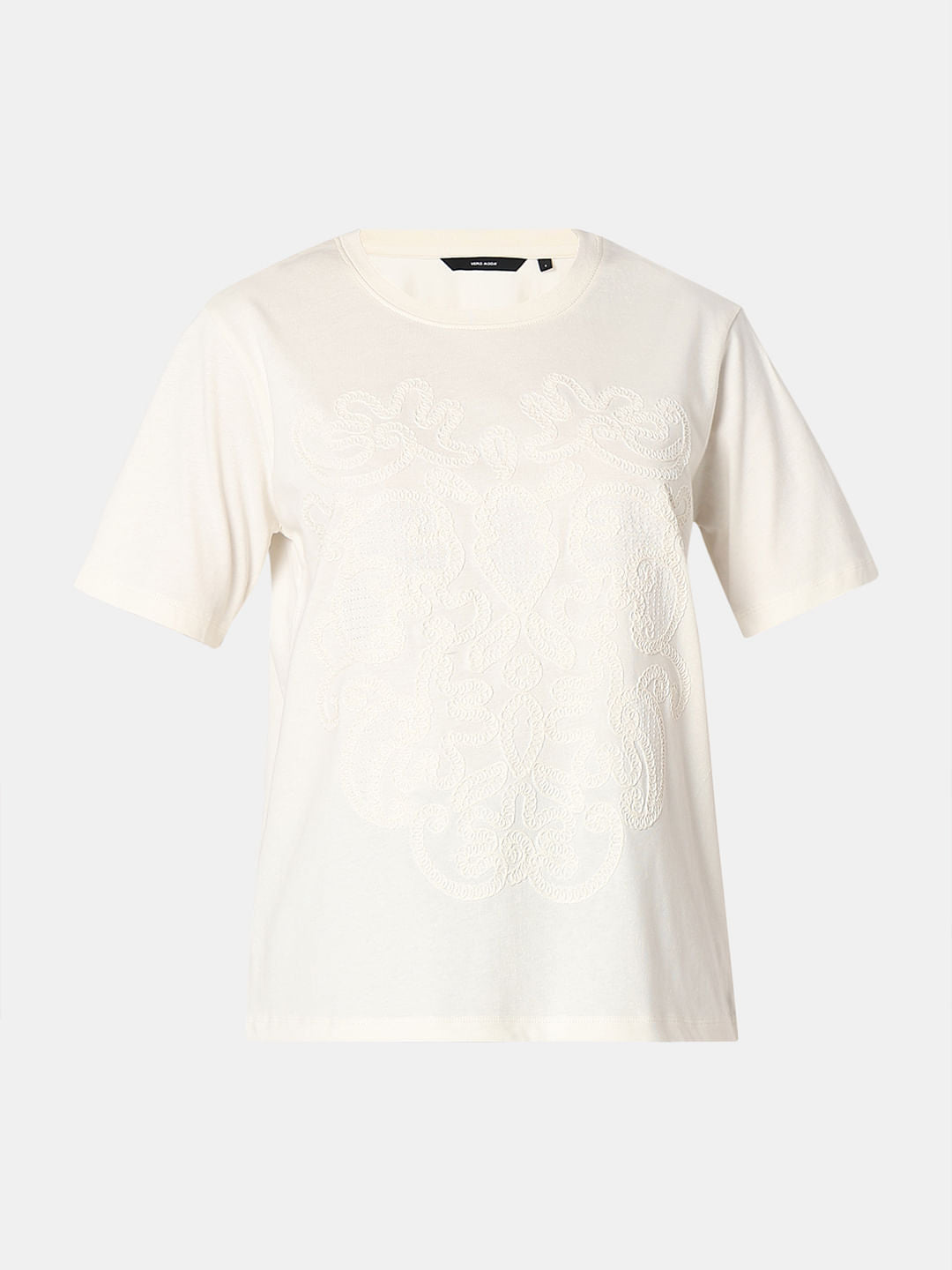 White Cotton Embroidered T-Shirt