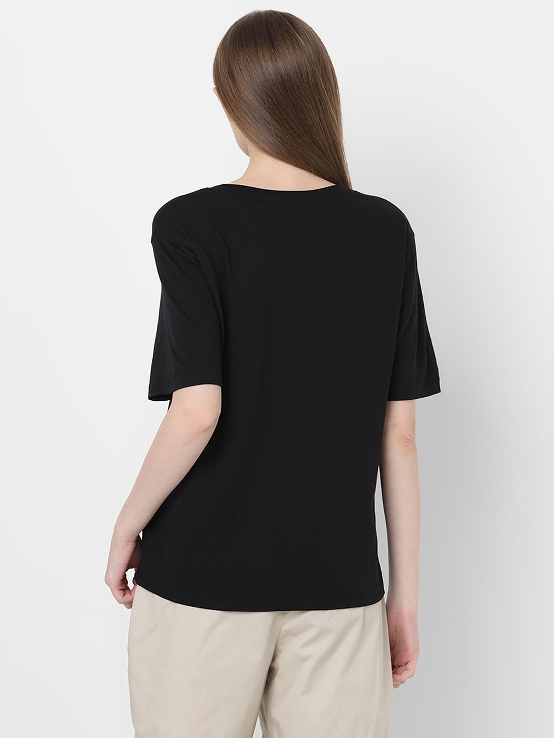 Black Embroidered Cotton T-Shirt