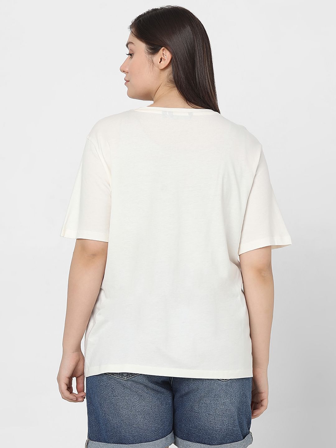 Curve White Pearl Embellished T-Shirt