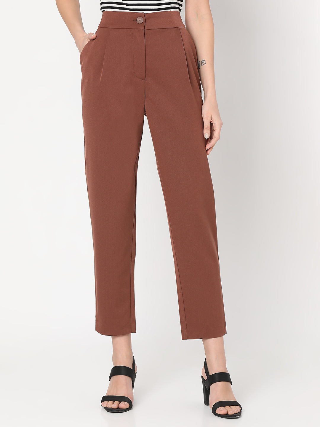 Brown High Rise Tailored Pants