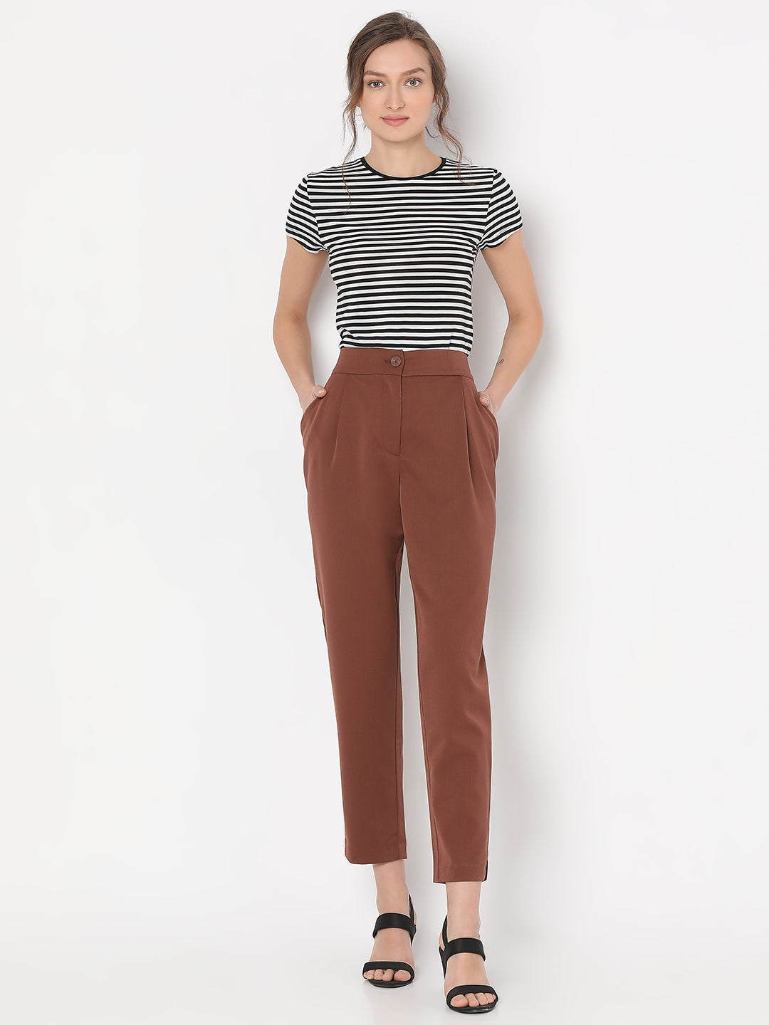 Brown High Rise Tailored Pants