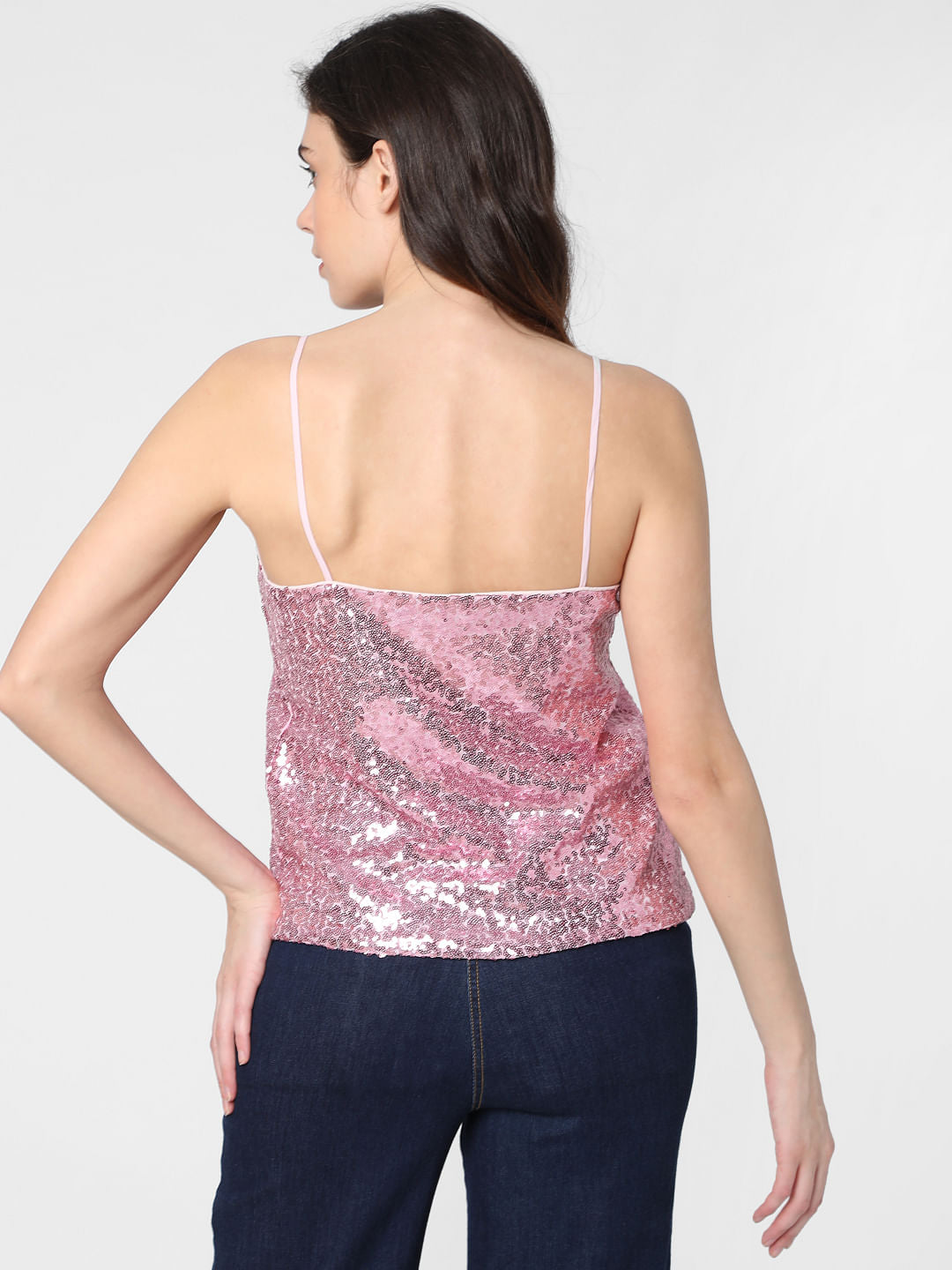 Pink Sequin Strappy Top