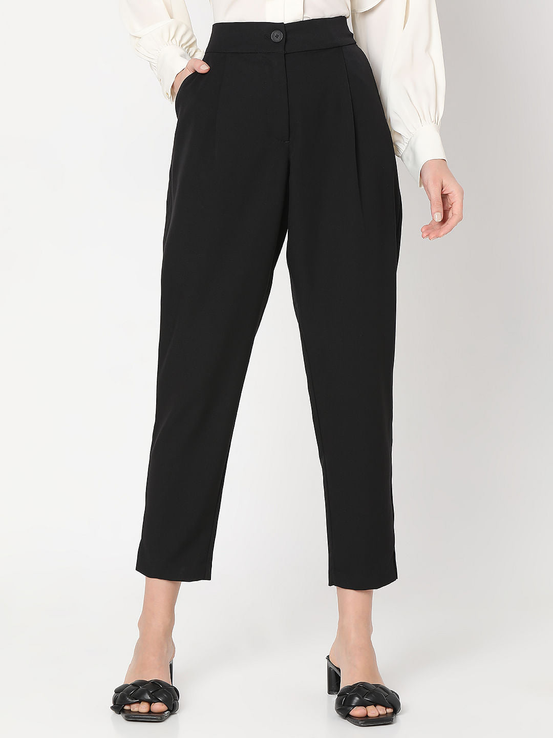 Black High Rise Tailored Pants