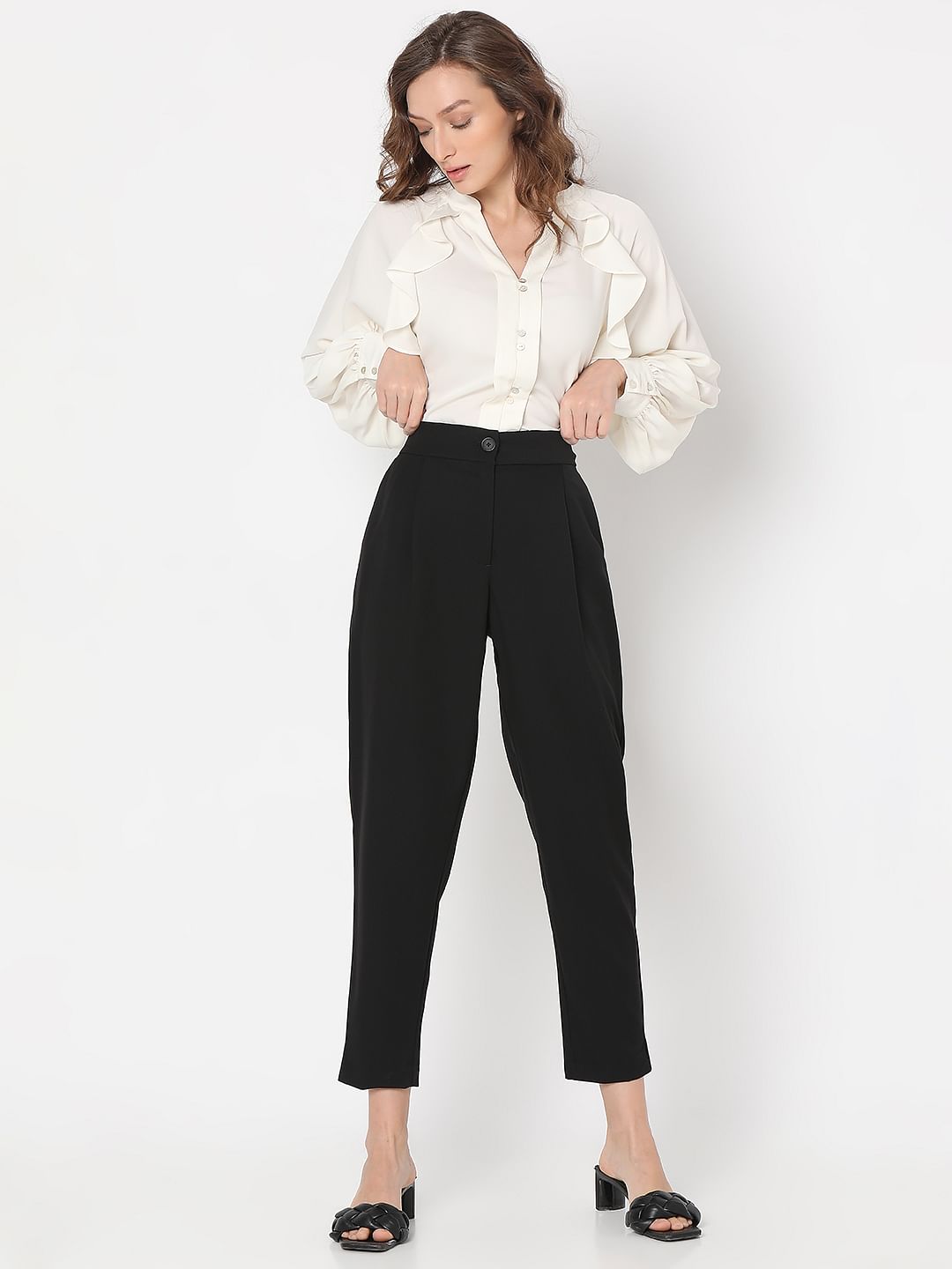 Black High Rise Tailored Pants