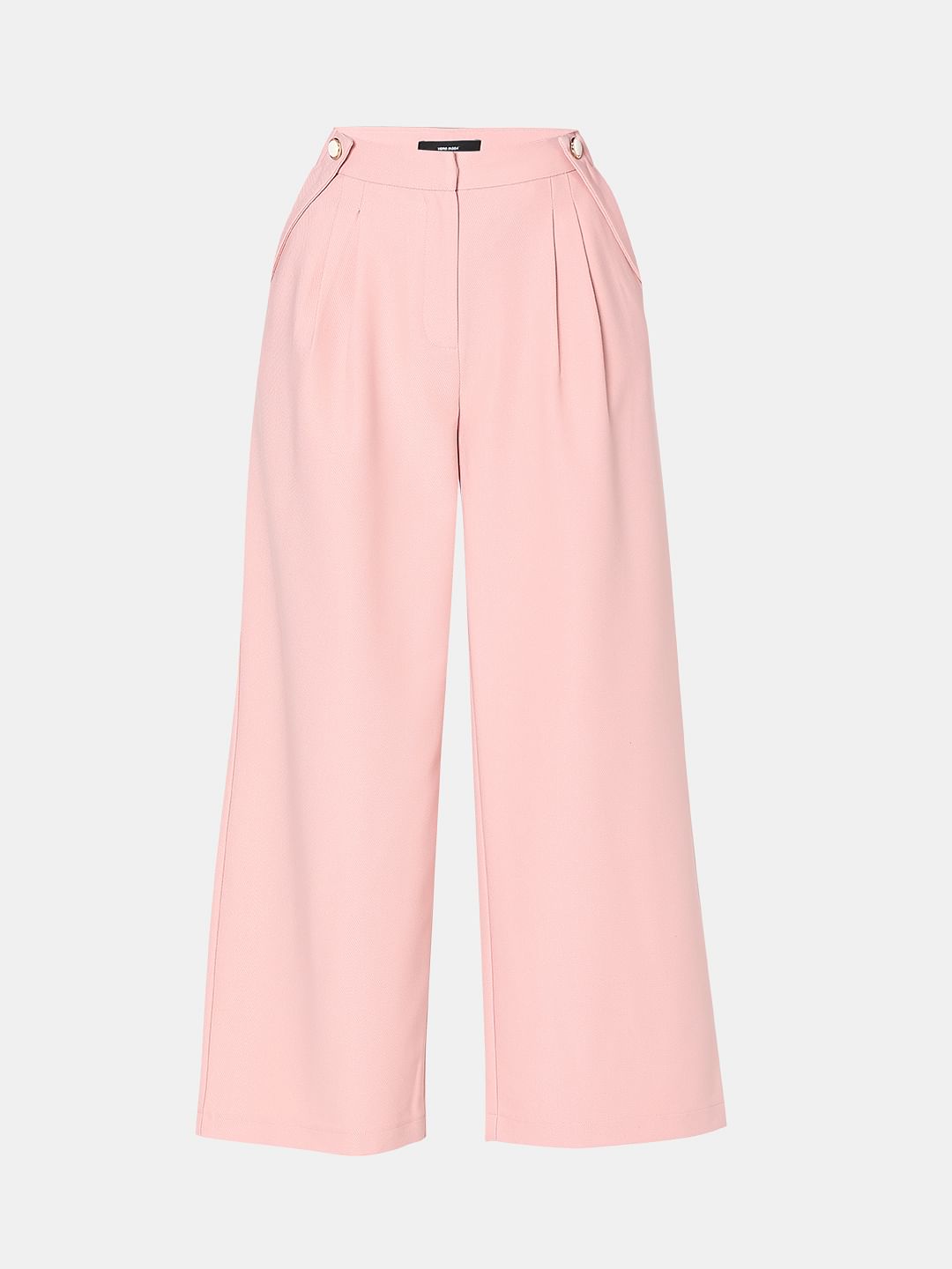 Pink Pearl Button Wide Leg Pants