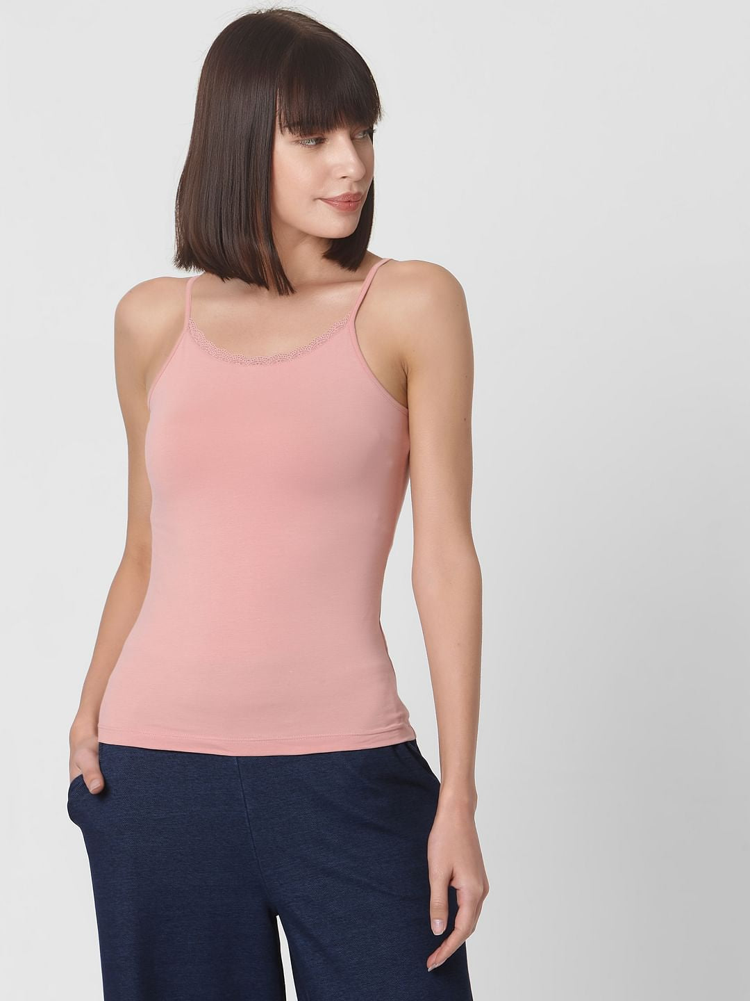 Pink Lace Trim Singlet