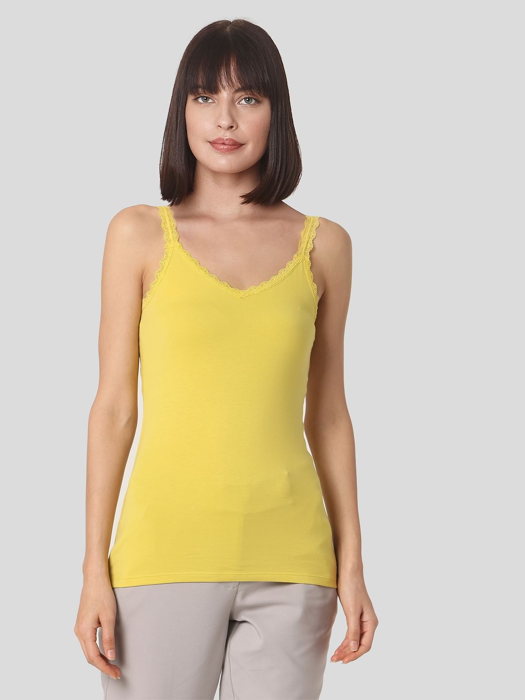 Yellow Lace Trim Singlet