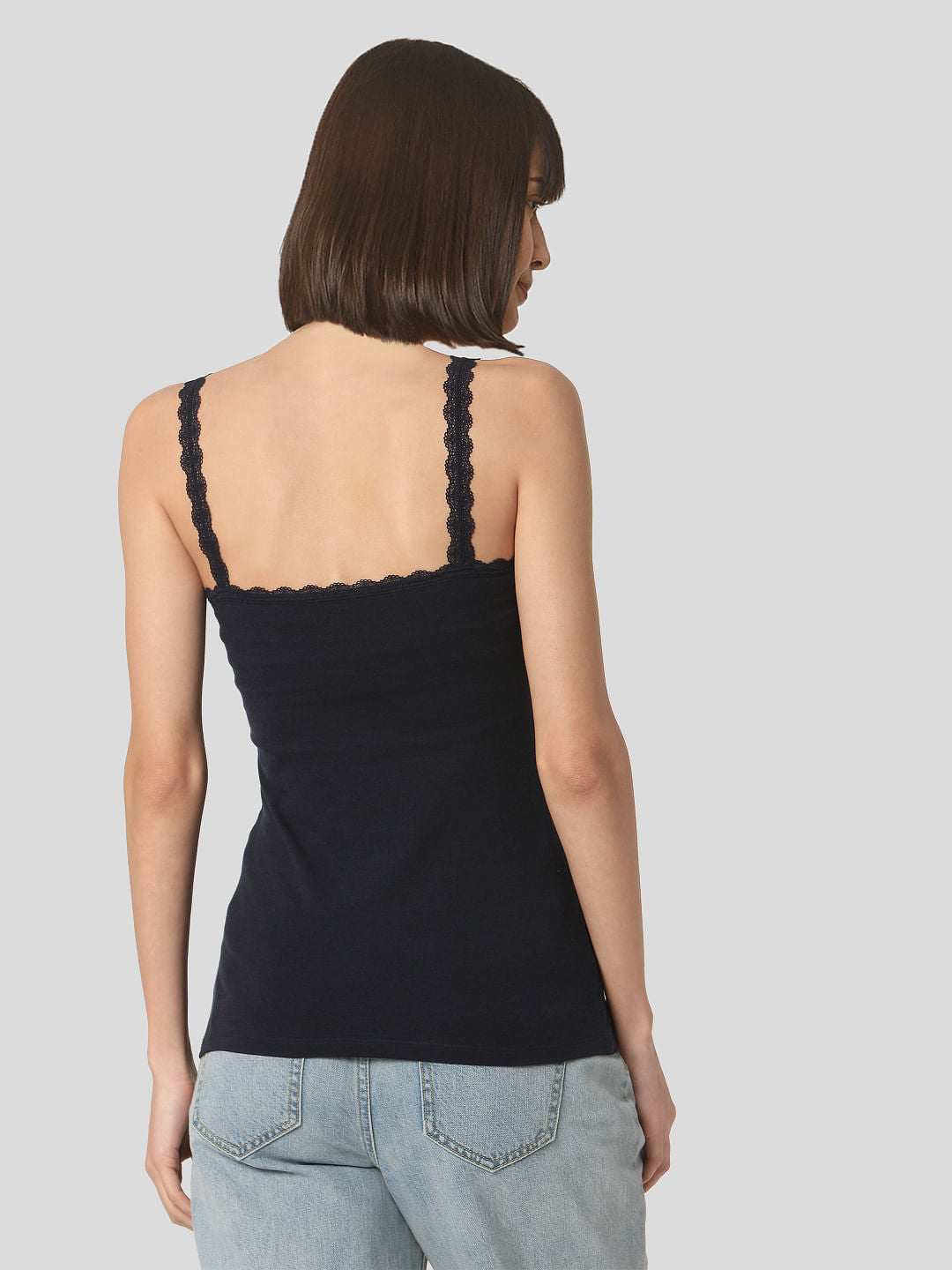 Navy Blue Lace Trim Singlet