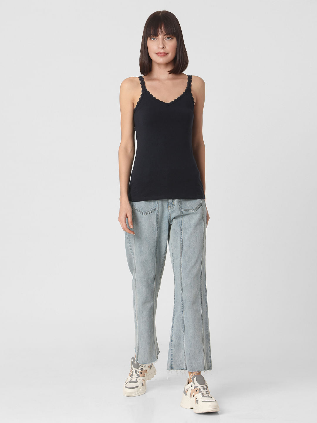 Navy Blue Lace Trim Singlet