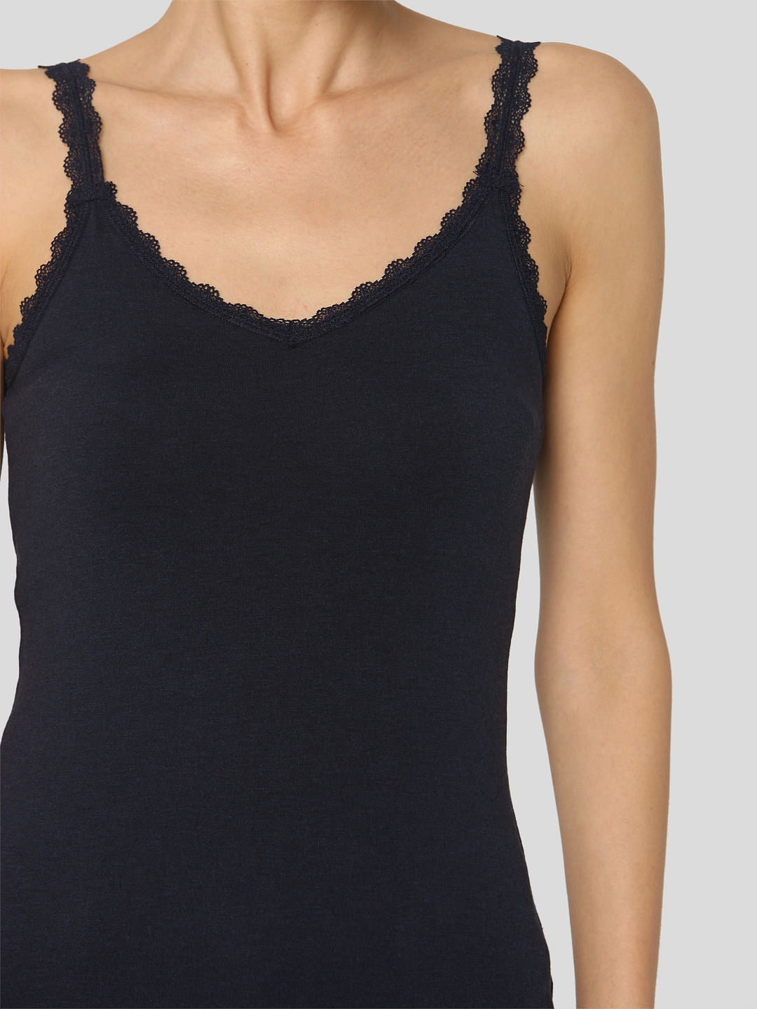 Navy Blue Lace Trim Singlet