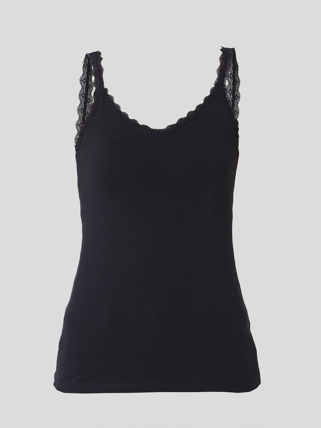 Navy Blue Lace Trim Singlet