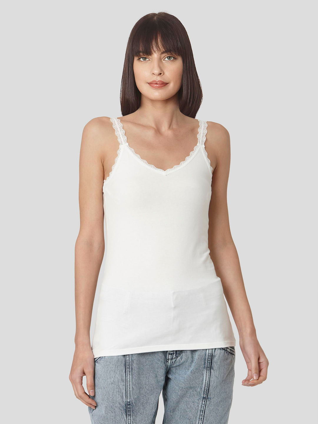 White Lace Trim Singlet