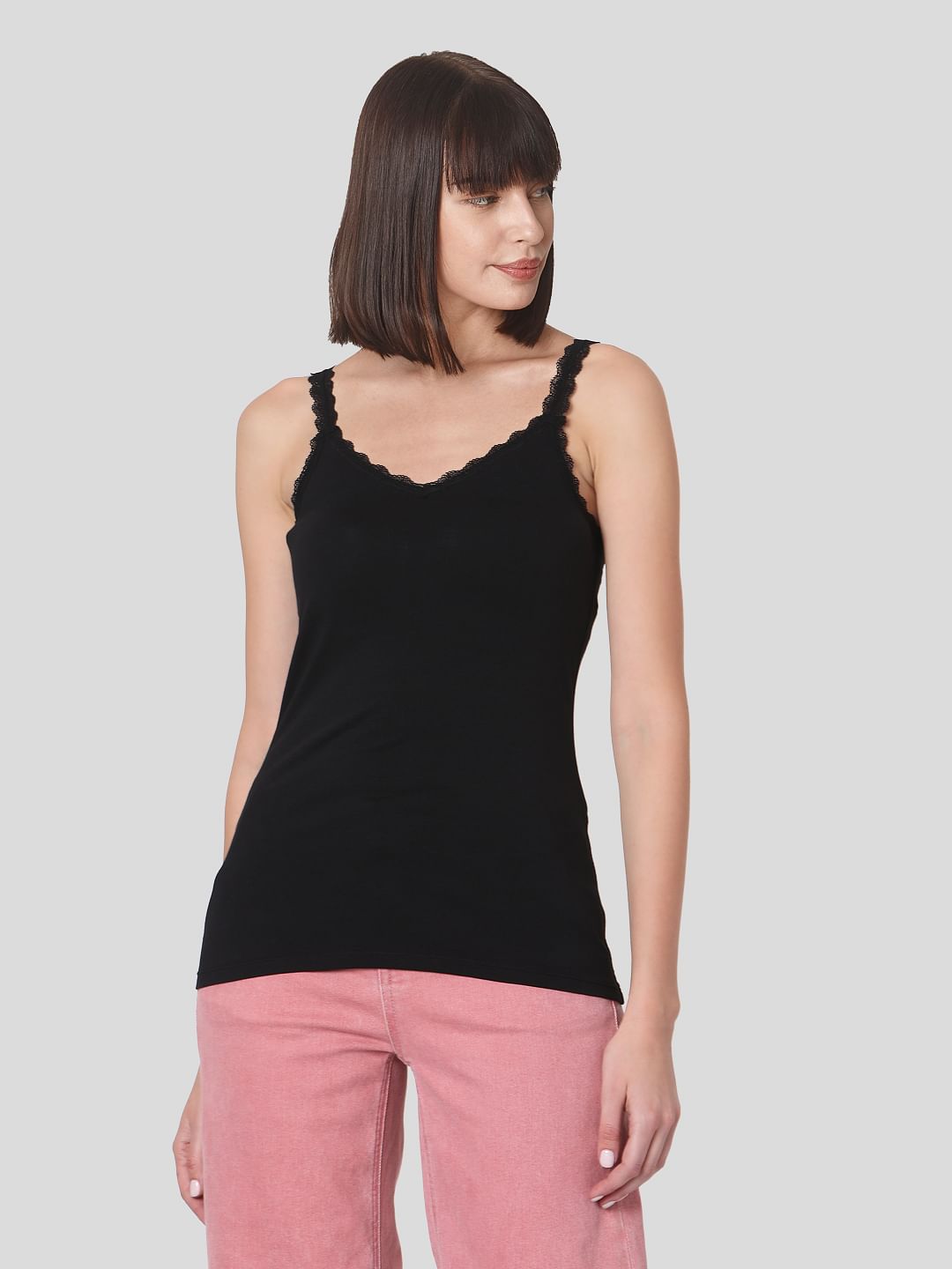 Black Lace Trim Singlet