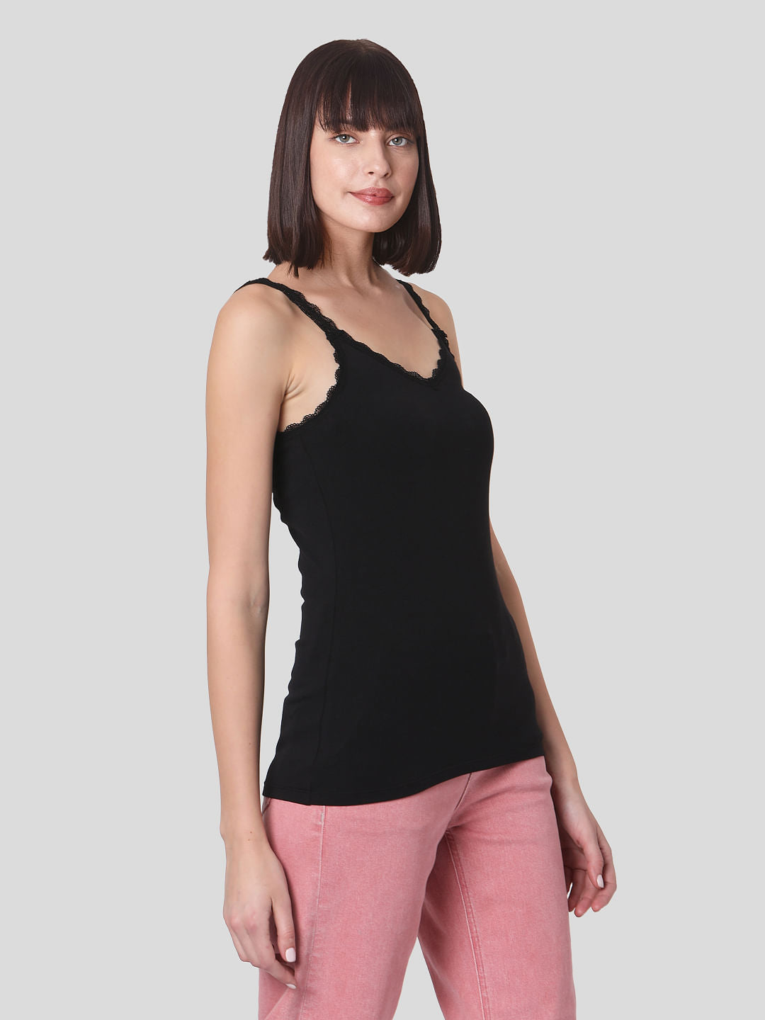 Black Lace Trim Singlet