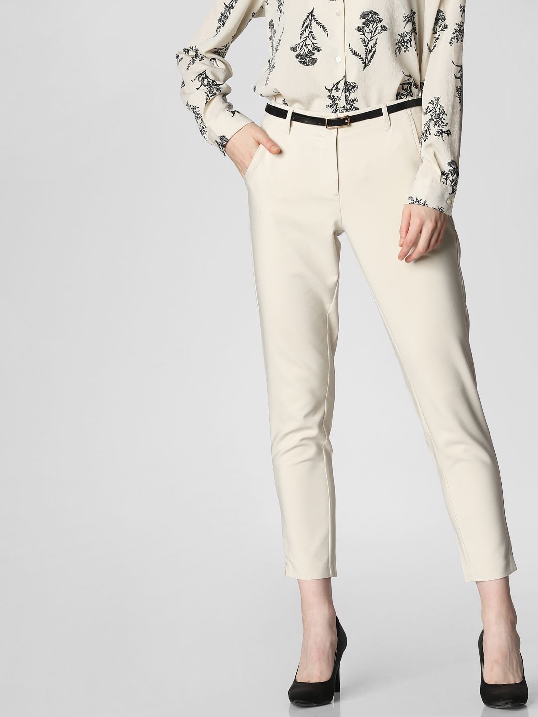 Cream Mid Rise Chino Pants