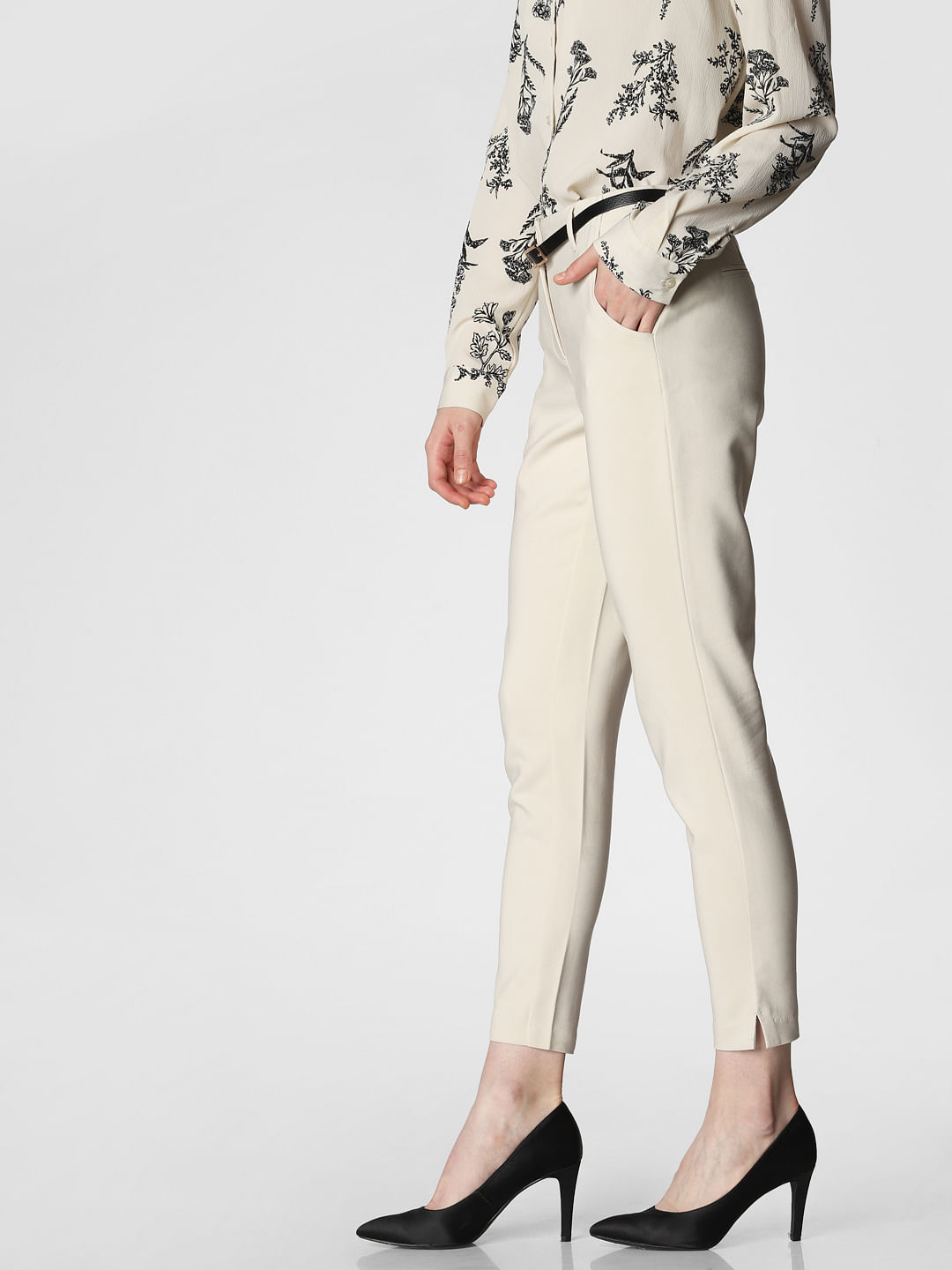 Cream Mid Rise Chino Pants