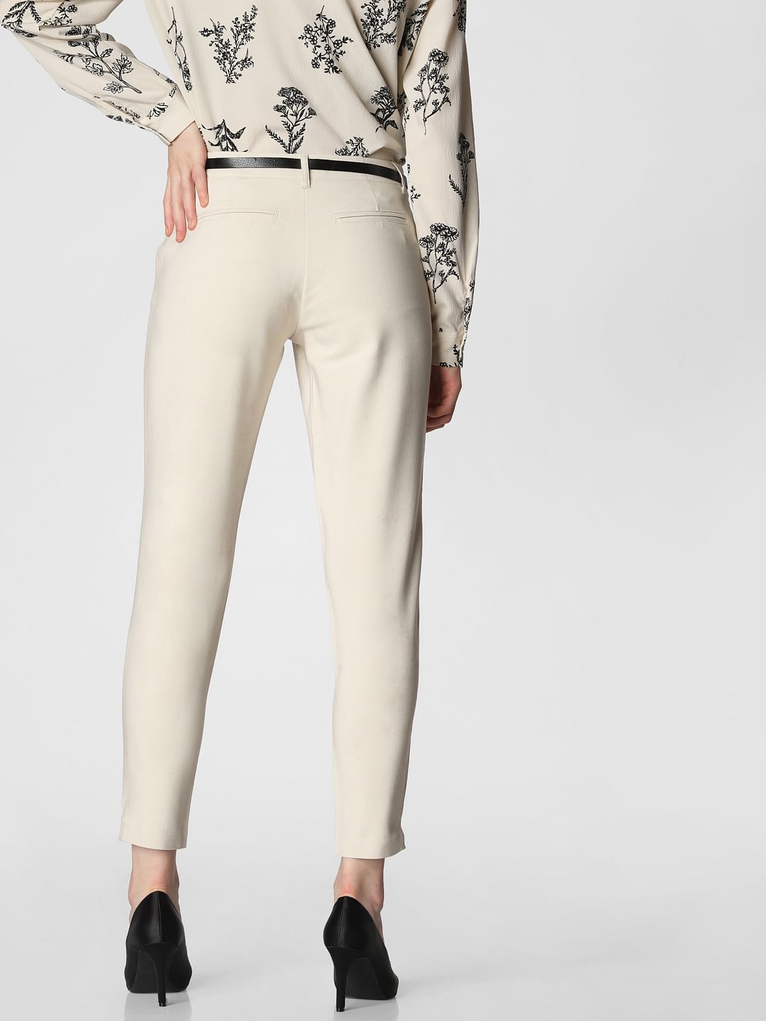 Cream Mid Rise Chino Pants