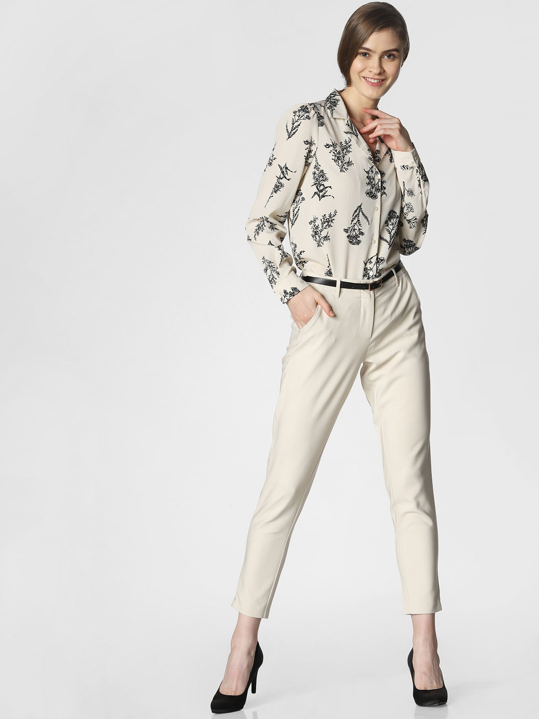 Cream Mid Rise Chino Pants