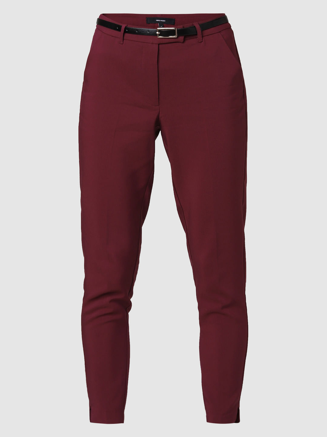 Burgundy Mid Rise Slim Trousers