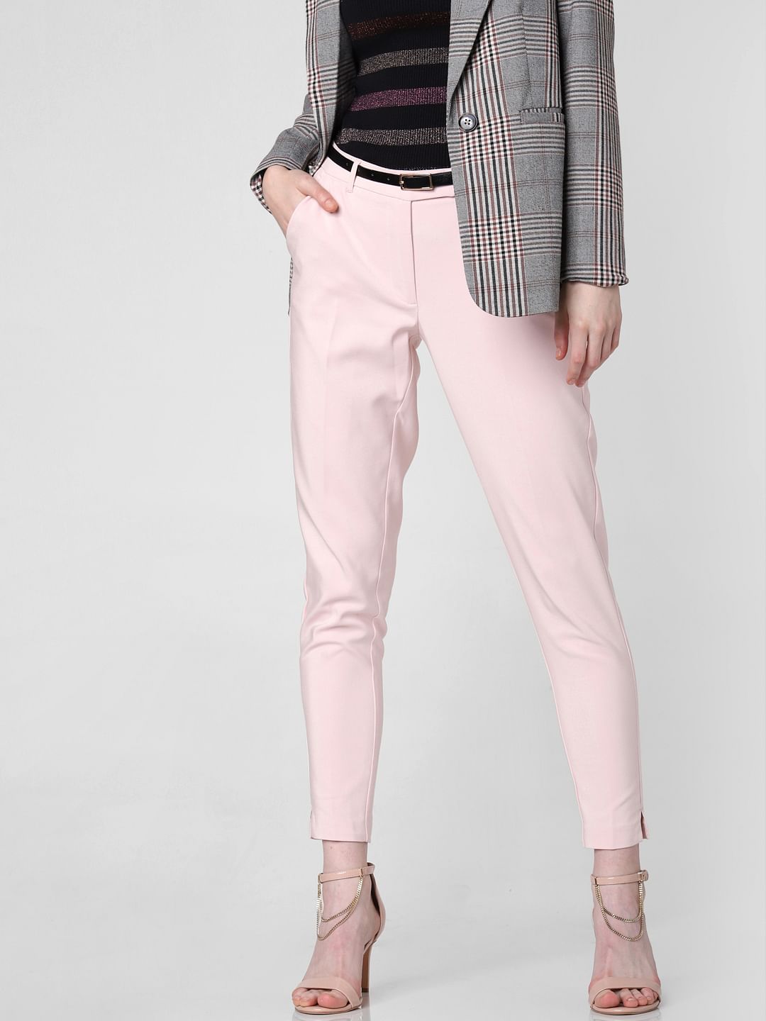 Pink Mid Rise Slim Trousers
