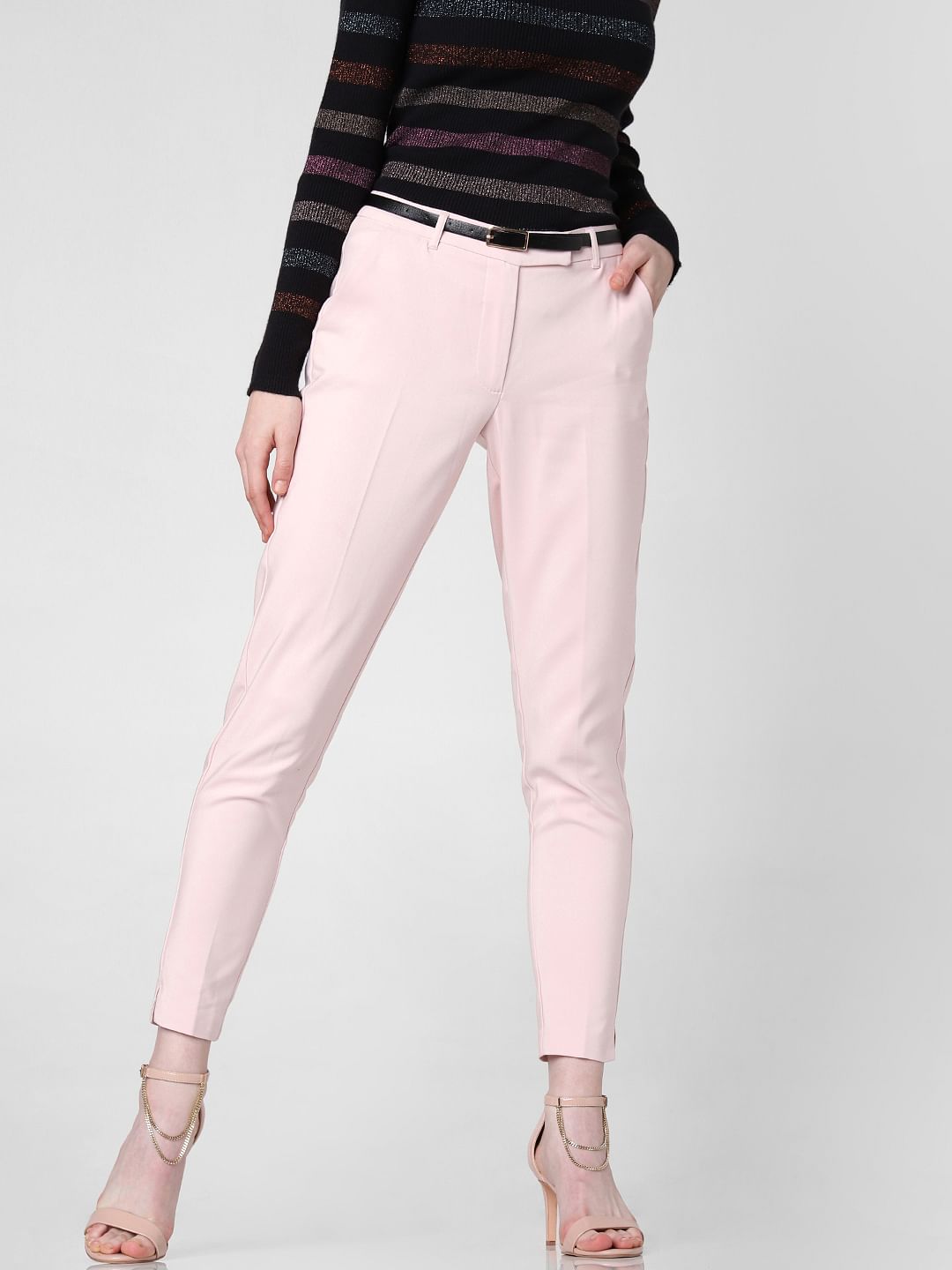 Pink Mid Rise Slim Trousers