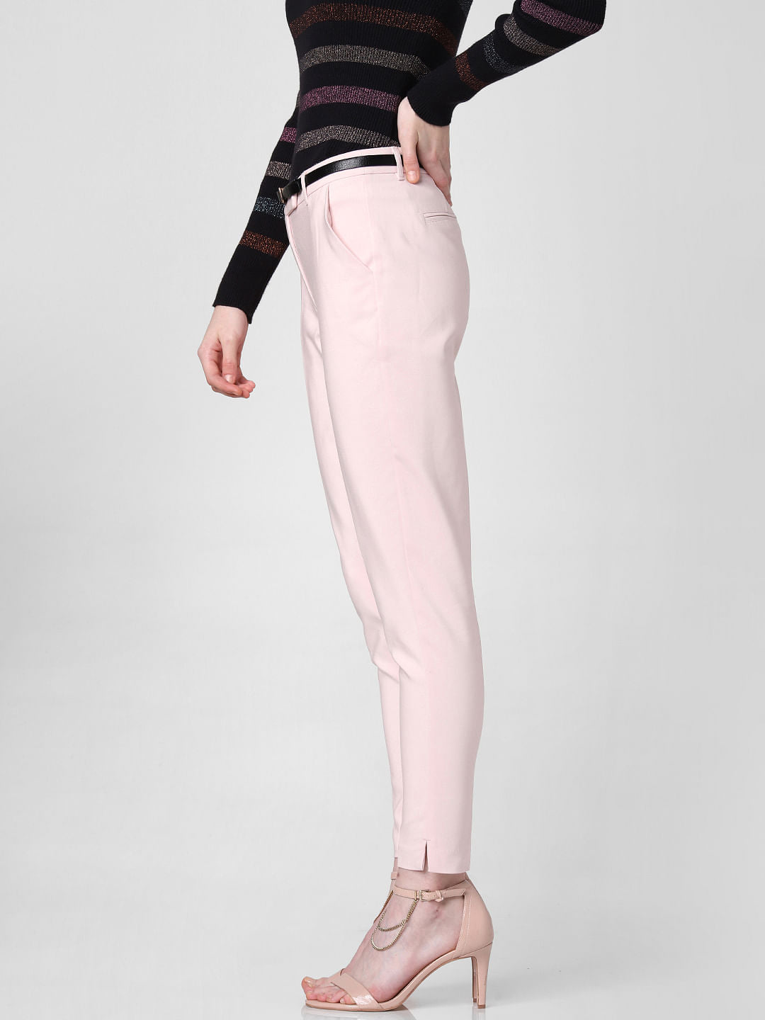 Pink Mid Rise Slim Trousers
