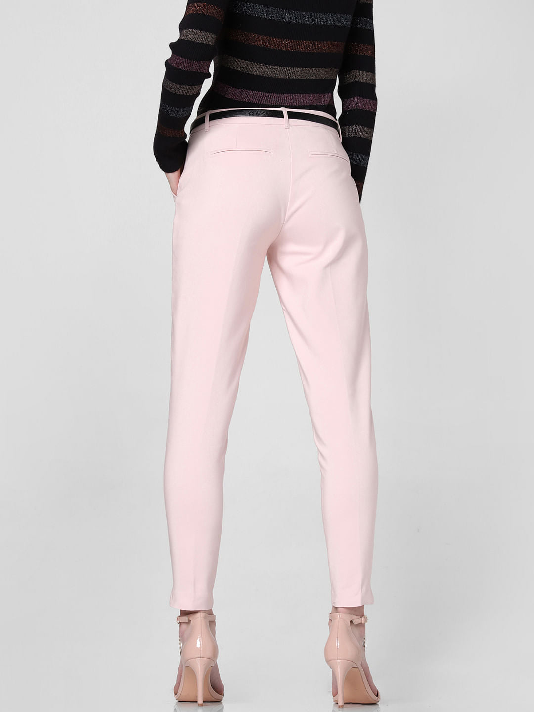 Pink Mid Rise Slim Trousers