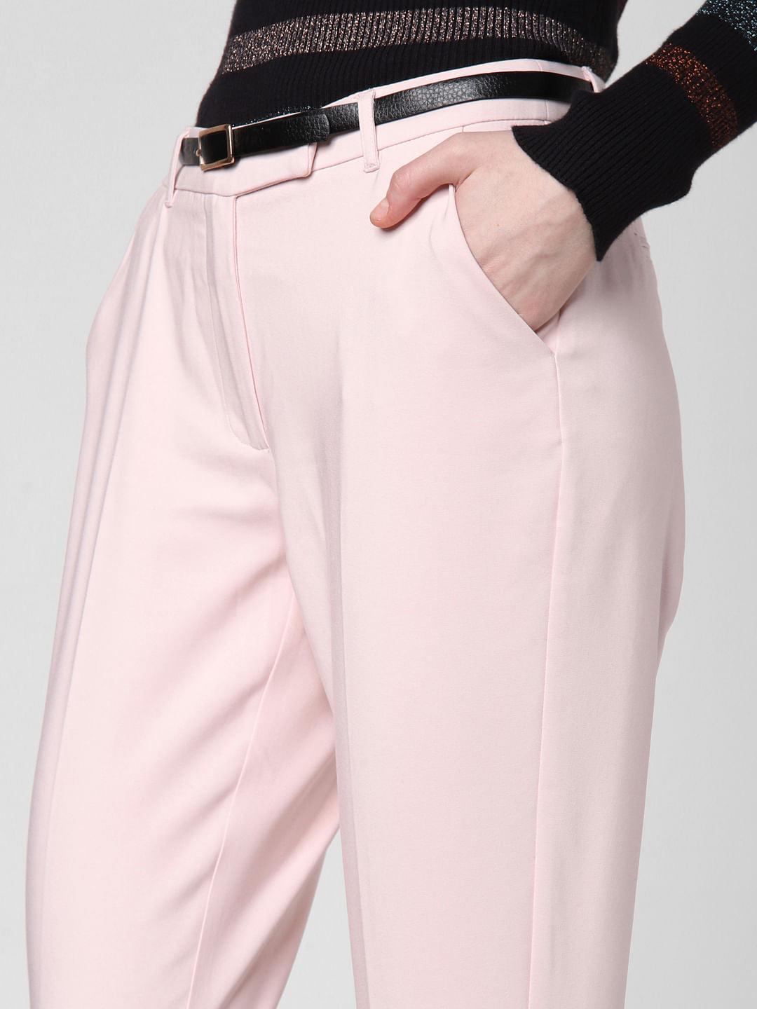 Pink Mid Rise Slim Trousers