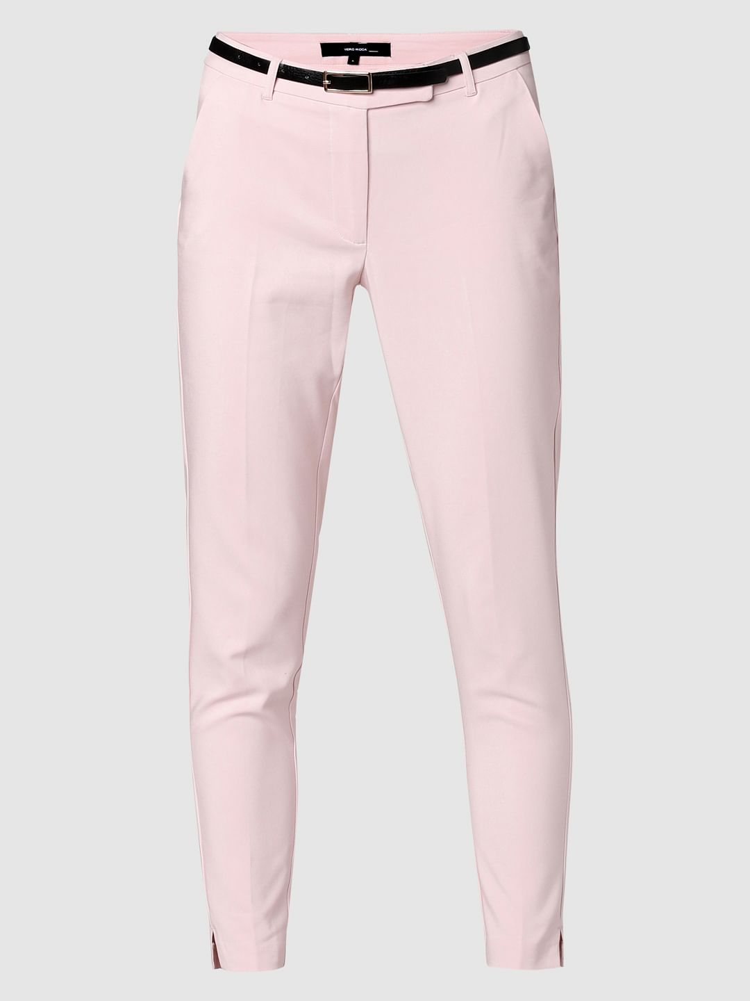Pink Mid Rise Slim Trousers