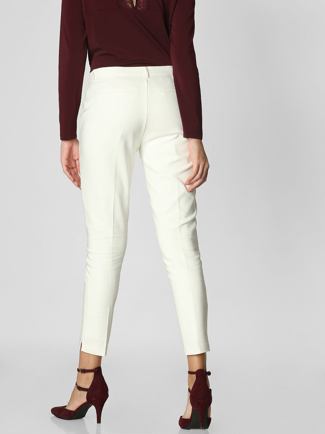 White Mid Rise Slim Trousers